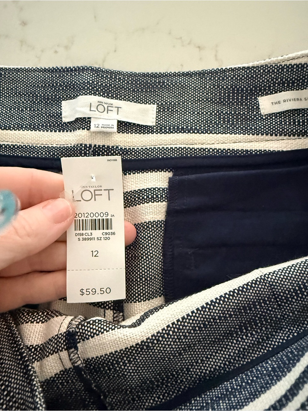 LOFT Navy and White Striped Cotton Blend Shorts - Picture 6 of 8